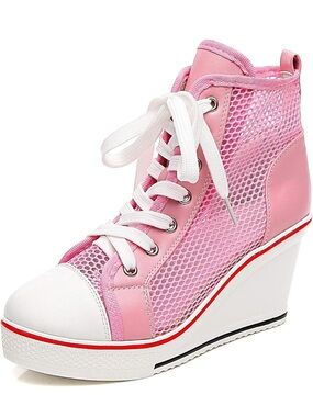 Max Star pink mesh wedge high-top sneakers white wedge heel size 37, US sz 7.5.